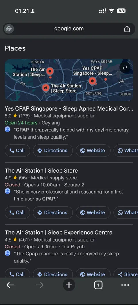 Yes CPAP ranking on Google for cpap Singapore